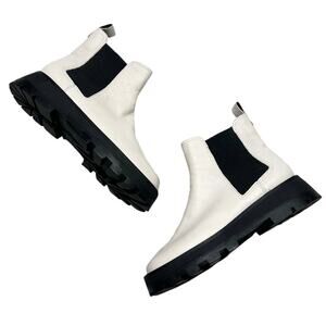 NEW Karl Lagerfeld | Mayde Ivory Leather Rhinestone Trim Chelsea Boots 8.5
